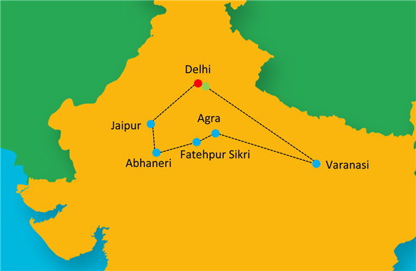 Holy Love - Golden Triangle with Holistic Varanasi Route Map