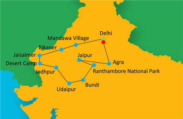 Royal Rajasthan Route Map