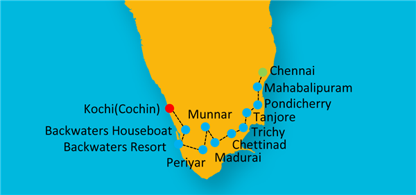 South Indian Odyssey Route Map