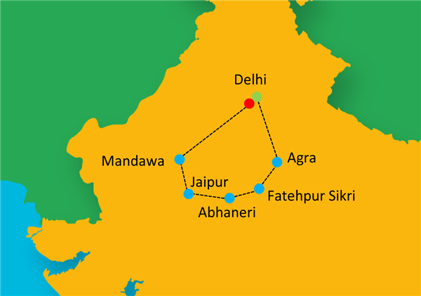 Pure & Authentic - Golden Triangle With Village Stay Route Map