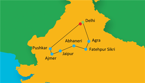 Golden Fair - Golden Triangle With Pushkar Fair Route Map
