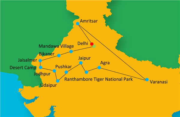 Essence of North India With Holy Varanasi Route Map