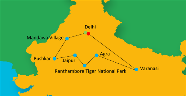 Essence of North India Route Map