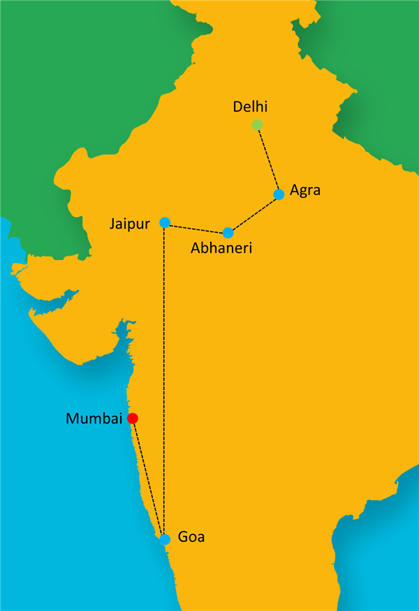 Golden Triangle with Goa and Mumbai Route Map