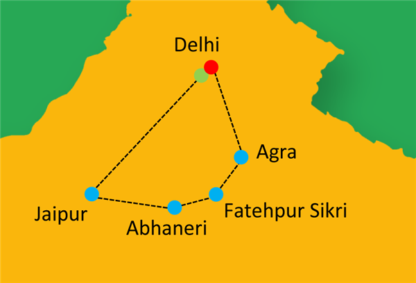 5 Star Golden Triangle Group Tour Route Map