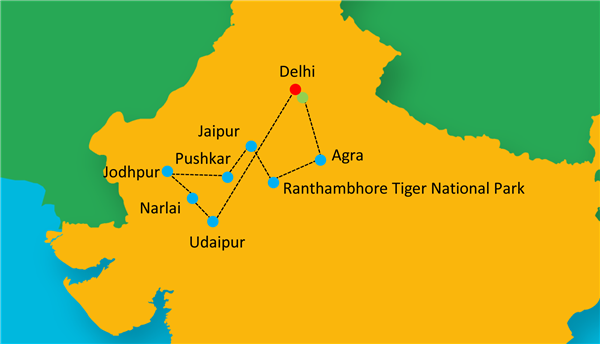 Inspiring India - Luxury Stays Route Map