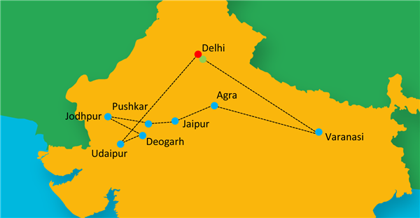 Essence of Rajasthan with Varanasi Route Map