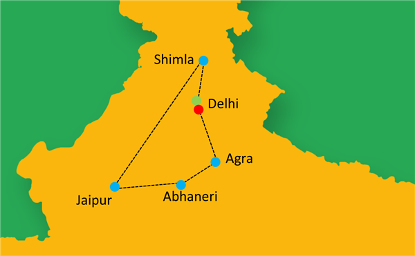 Golden Triangle with Shimla Route Map