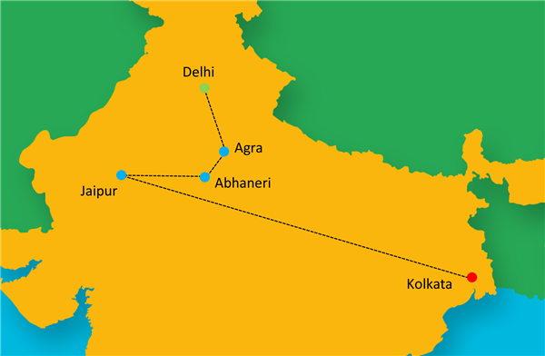 Golden Triangle with Kolkata Route Map